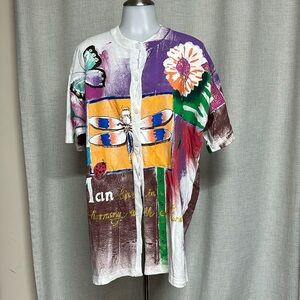 * SALE KOLORWAYS USA button down T shirt ART painted butterfly dragonfly floral